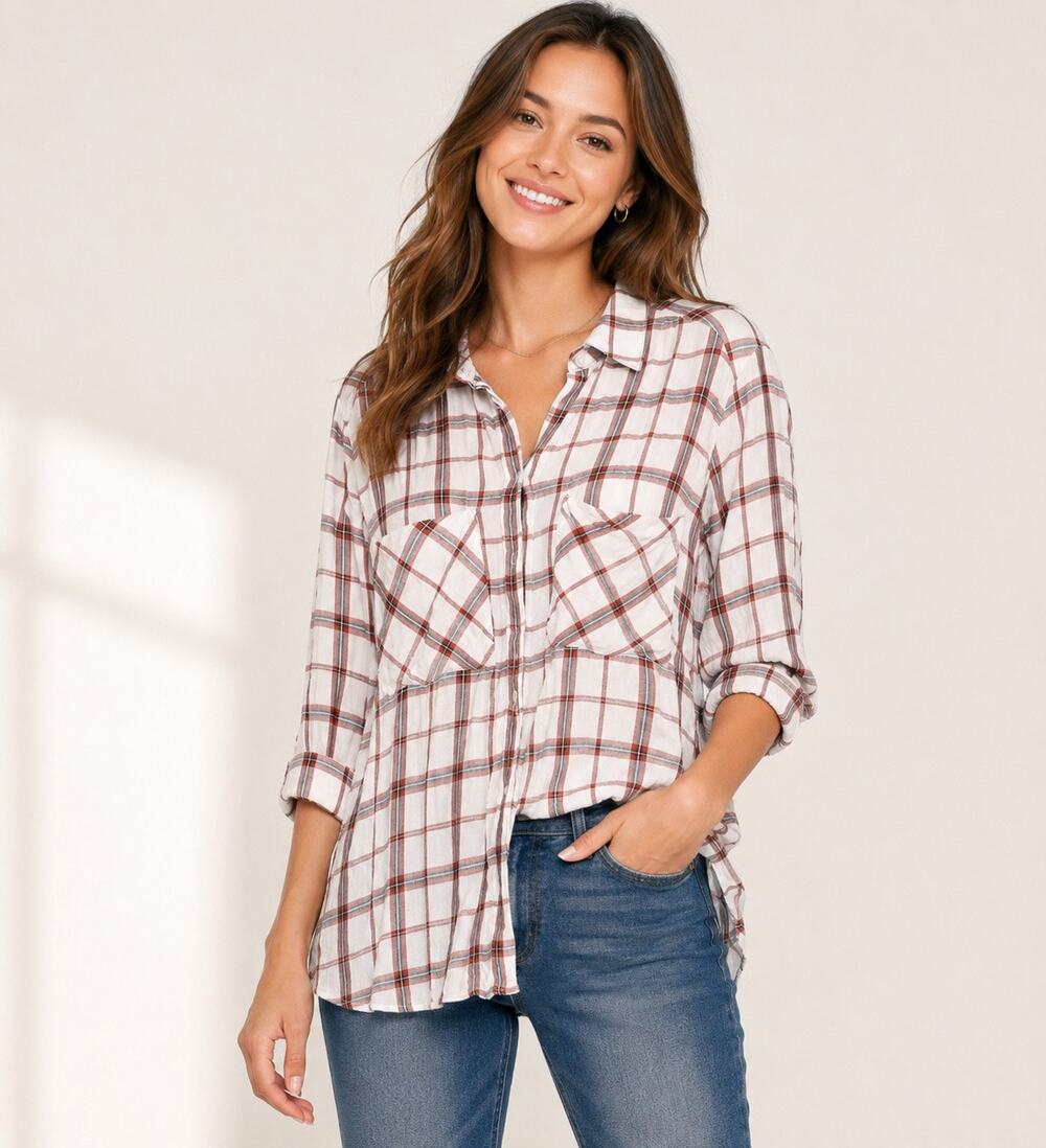 Express Womens Shirt Plaid Soft Rayon Top w/ Pockets 90285 SIZE Medium Flannel